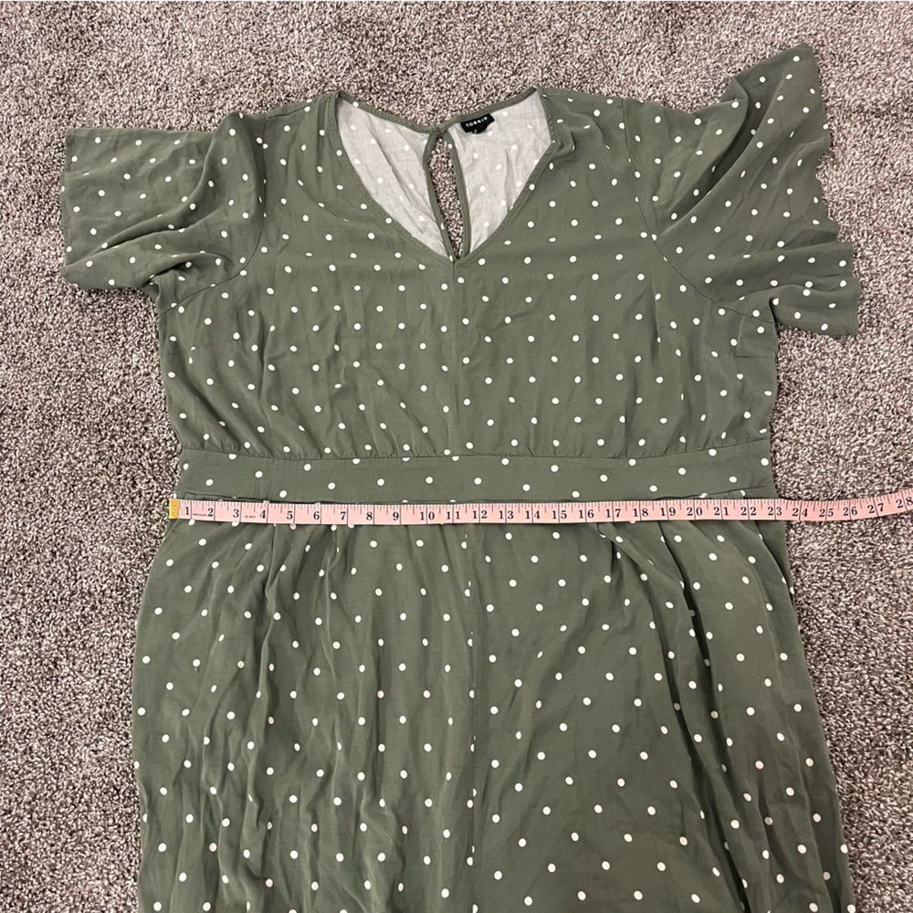 Torrid Stretch Challis Flutter Sleeve Jumpsuit 5X Honey Dots Olivine - Picture 15 of 16